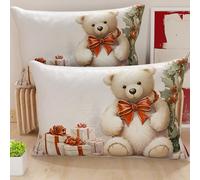 Petti Artesanos Italianos - Par de Microfibra de 40x60 cm, Fundas de Almohada Navideñas, Cojines Decorativos Navideños Dormitorio, Juego de 2 Fundas de Cojín, Funda de Almohada Osito 01