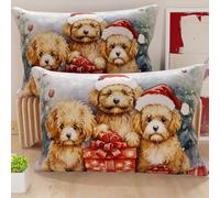 Petti Artesanos Italianos - Par de Microfibra de 40x80 cm, Fundas de Almohada Navideñas, Cojines Decorativos Navideños Dormitorio, Juego de 2 Fundas de Cojín, Funda de Almohada con Diseño de Perro
