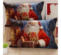 Petti Artesanos Italianos - Par de Microfibra de 40x80 cm, Fundas de Almohada Navideñas, Cojines Decorativos Navideños Dormitorio, Juego de 2 Fundas de Cojín, Funda de Almohada Navideña 2