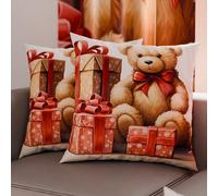 Petti Artesanos Italianos - Par de Microfibra de 45x45 cm, Fundas de Almohada Navideñas, Cojines Decorativos Navideños Dormitorio, Juego de 2 Fundas de Cojín, Funda de Almohada Osito 02