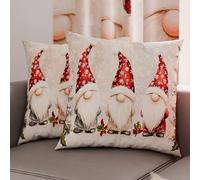 Petti Artesanos Italianos - Par de Microfibra de 45x45 cm, Fundas de Almohada Navideñas, Cojines Decorativos Navideños Dormitorio, Juego de 2 Fundas de Cojín, Funda de Almohada Gnomo 03