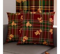 Petti Artesanos Italianos - Par de Microfibra de 45x45 cm, Fundas de Almohada Navideñas,Cojines Navideños Dormitorio y Sofá,Juego de 2 Fundas de Cojín,Funda de Almohada con Osito de Peluche a Cuadros