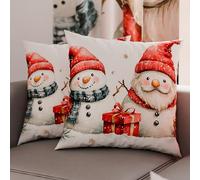 Petti Artesanos Italianos - Par de Microfibra de 50x50 cm, Fundas de Almohada Navideñas, Cojines Decorativos Navideños Dormitorio, Juego de 2 Fundas de Cojín, Funda de Almohada Muñeco de Nieve 02