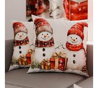 Petti Artesanos Italianos - Par de Microfibra de 50x50 cm, Fundas de Almohada Navideñas, Cojines Decorativos Navideños Dormitorio, Juego de 2 Fundas de Cojín, Funda de Almohada Muñeco de Nieve 01