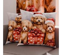 Petti Artesanos Italianos - Par de Microfibra de 50x50 cm, Fundas de Almohada Navideñas, Cojines Decorativos Navideños Dormitorio, Juego de 2 Fundas de Cojín, Funda de Almohada con Diseño de Perro