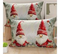 Petti Artesanos Italianos - Par de Microfibra de 50x70 cm, Fundas de Almohada Navideñas, Cojines Decorativos Navideños Dormitorio, Juego de 2 Fundas de Cojín, Funda de Almohada Gnomo 02