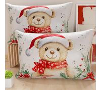 Petti Artesanos Italianos - Par de Microfibra de 50x70 cm, Fundas de Almohada Navideñas, Cojines Decorativos Navideños Dormitorio, Juego de 2 Fundas de Cojín, Funda de Almohada Navideña 16