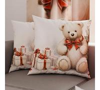 Petti Artesanos Italianos - Par de Microfibra de 60x60 cm, Fundas de Almohada Navideñas, Cojines Decorativos Navideños Dormitorio, Juego de 2 Fundas de Cojín, Funda de Almohada Osito 01