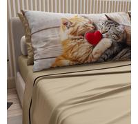 Petti Artesanos Italianos - Sábanas con Estampado de Animales y Gatos en algodón con Fundas de Almohada con Estampado Digital, Juego de sábanas Dobles, Color Gris Paloma, 100%