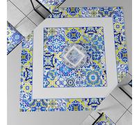 PETTI Artigiani Italiani - Accesorios Textiles de Cocina, Centro de Mesa Moderno de 90 x 90 cm de Microfibra, Mantel de Centro de Mesa Elegante con impresión Digital vietri BLU, 100% Made in Italy