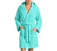 PETTI Artigiani Italiani Albornoz de Microfibra Hombre y Mujer con Capucha, Bolsillos y Cinturón, Unisex Secado Rápido para Gimnasio, Piscina, Playa y Spa, Azul Tiffany, M