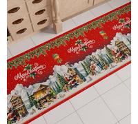 PETTI ARTIGIANI ITALIANI - Alfombra de Cocina Navideña, Pasillo para Cocina de Navidad, Antideslizante y Lavable, 52x100 cm Pueblo de Papá Noel, Made in Italy