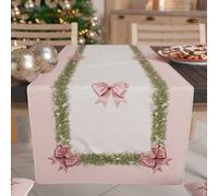 PETTI Artigiani Italiani - Camino de Mesa Navideño 140x40 cm, Camino de Mesa Navidad para Cocina, Decoración Navideña para Mesa, Camino de Mesa Elegante Lazo Rosa, 100%