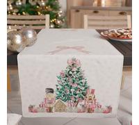 PETTI Artigiani Italiani - Camino de Mesa Navideño 140x40 cm, Camino de Mesa Navidad para Cocina, Decoración Navideña para Mesa, Camino de Mesa Elegante Pequeños Soldados Rosas, 100%