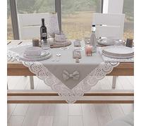PETTI ARTIGIANI ITALIANI - Centro de Mesa de Tela con Encaje de Saint-Gall, Camino de Mesa Cuadrado de Algodon 95x95 cm, Gris Claro, Accesorios de Cocina 100%