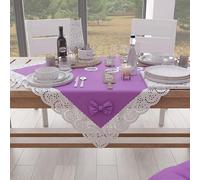 PETTI ARTIGIANI ITALIANI - Centro de Mesa de Tela con Encaje de Saint-Gall, Camino de Mesa Cuadrado de Algodon 95x95 cm, Lila, Accesorios de Cocina 100%