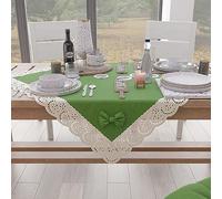 PETTI ARTIGIANI ITALIANI - Centro de Mesa de Tela con Encaje de Saint-Gall, Camino de Mesa Cuadrado de Algodon 95x95 cm, Verde, Accesorios de Cocina 100%