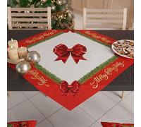 PETTI Artigiani Italiani - Centro de Mesa Navideño 90x90 cm, Decoración Navideña para Mesa, Centro de Mesa Cocina Navidad, Camino de Mesa Lazo Rojo, 100%