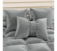 PETTI Artigiani Italiani - Cojines para sofá de Terciopelo con Relleno, Fundas de cojín para Dormitorio, Cojines Decorativos con Cremallera Invisible, Cojines de Terciopelo Gris Oscuro con Lazo de 1