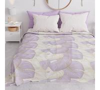 PETTI ARTIGIANI ITALIANI - Colcha Cama 160x250 cm Microfibra, Primavera Verano, Colchas Bouti Modernas, Edredón Cubrecama Ligero, Individual, Hojas Lila, 100% Made in Italy