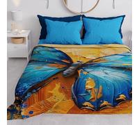PETTI ARTIGIANI ITALIANI - Colcha Cama 160x250 cm Microfibra, Primavera Verano, Colchas Bouti Modernas, Edredón Cubrecama Individual, Mariposa Azul Naranja, 100% Made in Italy