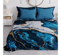 PETTI ARTIGIANI ITALIANI - Colcha Cama (220x250 cm) Microfibra, Primavera Verano, Colchas Bouti Modernas, Cubrecama Ligero Doble, Individual y Media, Mármol Azul Noche 100% Made in Italy
