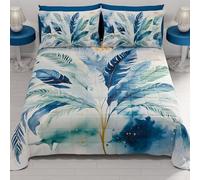 PETTI ARTIGIANI ITALIANI - Colcha Cama 220x260 cm Microfibra, Primavera Verano, Edredón Cubrecama una Plaza y Media, Colchas Bouti Modernas, Palma Azul, 100% Made in Italy