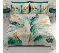 PETTI ARTIGIANI ITALIANI - Colcha Cama 220x260 cm Microfibra, Primavera Verano, Edredón Cubrecama una Plaza y Media, Colchas Bouti Modernas, Palma Petróleo, 100% Made in Italy