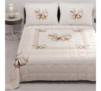 PETTI ARTIGIANI ITALIANI - Colcha Cama 220x260 cm Microfibra, Primavera Verano, Edredón Cubrecama una Plaza y Media, Colchas Bouti Modernas, Lazo Beige, 100% Made in Italy