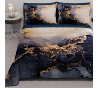 PETTI ARTIGIANI ITALIANI - Colcha Cama 220x260 cm Microfibra, Primavera Verano, Edredón Cubrecama una Plaza y Media, Colchas Bouti Modernas, Mármol Azul Oscuro, 100% Made in Italy