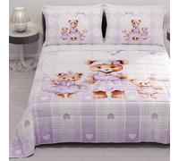 PETTI ARTIGIANI ITALIANI - Colcha Cama 220x260 cm Microfibra, Primavera Verano, Edredón Cubrecama una Plaza y Media, Colchas Bouti Modernas, Teddy Love Lila, 100% Made in Italy