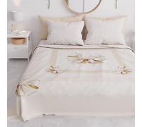 PETTI ARTIGIANI ITALIANI - Colcha Cama 260x250 cm Microfibra, Primavera Verano, Colchas Bouti Modernas, Edredón Cubrecama Ligero Doble, Lazo Beige, 100% Made in Italy