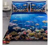 PETTI ARTIGIANI ITALIANI - Colcha Cama 270x260 cm Microfibra, Primavera Verano, Edredón Cubrecama Doble, Colchas Bouti Modernas, Acuario, 100% Made in Italy