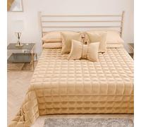 PETTI ARTIGIANI ITALIANI - Colcha Cama de Plaza y Media en Suave Terciopelo 220x260 cm, Edredón de Primavera y Otoño, Oro, 100%