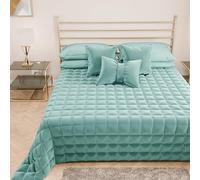 PETTI ARTIGIANI ITALIANI - Colcha Cama de Plaza y Media en Suave Terciopelo 220x260 cm, Edredón de Primavera y Otoño, Verde Tiffany, 100%