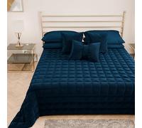 PETTI ARTIGIANI ITALIANI - Colcha Cama Matrimonial en Suave Terciopelo 270x260 cm, Edredón de Primavera y Otoño, Azul, 100%
