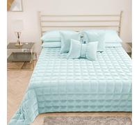PETTI ARTIGIANI ITALIANI - Colcha Cama Matrimonial en Suave Terciopelo 270x260 cm, Edredón de Primavera y Otoño, Celeste, 100%