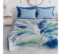 PETTI Artigiani Italiani - Colcha de una Plaza y Media para Primavera y Verano, Manta Ligera de una Plaza y Media, sábanas, cubrecama, Palma Azul, 100% Made in Italy