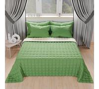 PETTI ARTIGIANI ITALIANI - Colcha en Microfibra 1,5 Plazas Reversible 220x260 cm, Cubre Cama Primavera, Edredón, Verde Oliva Crema