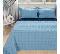 PETTI ARTIGIANI ITALIANI - Colcha en Microfibra 1,5 Plazas Reversible 220x260 cm, Cubre Cama Primavera, Edredón, Azul Celeste