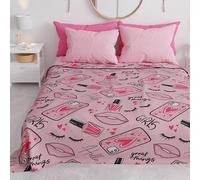 PETTI Artigiani Italiani, Cubrecamas Infantil Individual, Primavera/Verano, Manta Ligera de una Plaza de 165 x 260 cm, con Estampado Lipstick, 100% Made in Italy