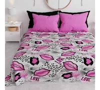 Petti Artigiani Italiani, Cubrecamas Infantil, Primavera/Verano, Manta Ligera de una Plaza y Media de 225 x 260 cm, con Estampado Lipstick, 100% Made in Italy