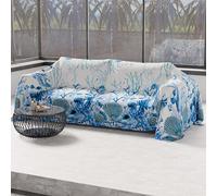 PETTI ARTIGIANI ITALIANI - Cubresofá Multiuso de Microfibra 220x270 cm, Diseño Coral Azul| Funda para Sofá Antimanchas, Colcha y Cubremesa | Protector Lavable para Sofás y Muebles
