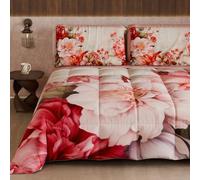 Petti Artigiani Italiani - Edredón de Invierno, edredón de Invierno, edredón de Matrimonio Reversible de una Cara de Color Liso y Estampado Floral Digital 04 152, 100% Microfibra, Fabricado en Italia