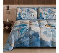 Petti Artigiani Italiani - Edredón de Invierno, edredón de Invierno, edredón de Matrimonio Reversible de una Cara con Tinte Uniforme y Estampado Floral Digital 25 13, 100% Microfibra, Fabricado en