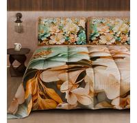 Petti Artigiani Italiani - Edredón de Invierno, edredón de Invierno, edredón de Matrimonio Reversible Monocolor e impresión Digital Floral 05 9, 100% Microfibra, Fabricado en Italia