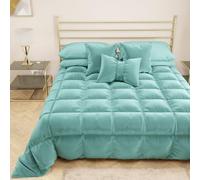 PETTI ARTIGIANI ITALIANI - Edredón de Invierno para Cama 135/150-220 x 260 cm en Terciopelo, Colcha Doble Cara Hipoalergénica 350 g/m², Manta Cálida, Azul Tiffany, Made in Italy