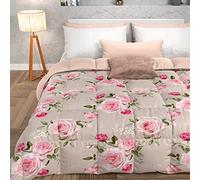 PETTI Artigiani Italiani - Edredón de Invierno para Cama Doble Cara, Color sólido e impresión Digital Floral 20 tórtola, 100% Microfibra hipoalergénica, Fabricado en Italia