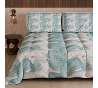PETTI Artigiani Italiani - Edredón de Invierno para Cama Doble Cara, Color sólido e impresión Digital Tropical Azul Cielo, 100% Microfibra hipoalergénica, Fabricado en Italia