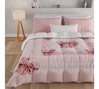 PETTI Artigiani Italiani - Edredón de Matrimonio de Invierno, edredón de Matrimonio, edredón Reversible de Color Liso e impresión Digital con Lazo Rosa, Fabricado en Italia